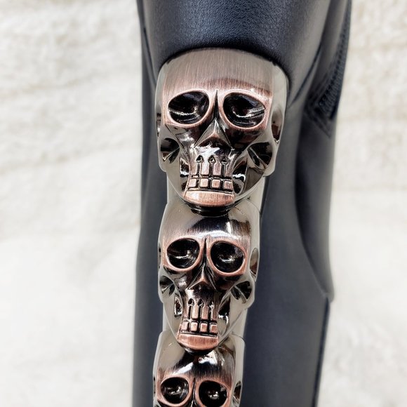 Voodoo Hex Skull Stacked 7" Heel Platform Ankle Booties Boots - Picture 8 of 13